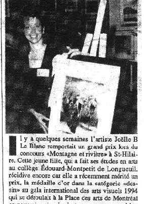 Un autre prix pour Joëlle B. Le Blanc